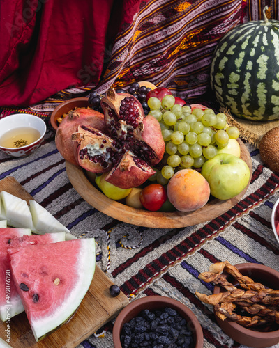 still life with fruits, turkmen fruit platter