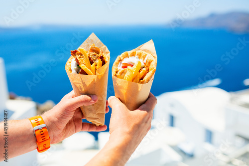 Greek gyros wrapped in pita bread