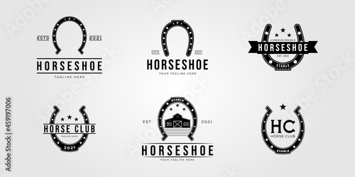 set of horseshoe and collection of stable horse logo vector illustration design