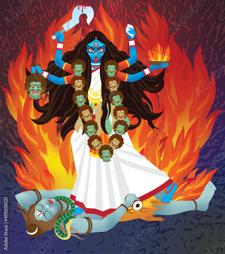 Indian Goddess Maa Kali Vector design, illustration of Goddess Kali Maa on Diwali, Kali Pooja background of India festival