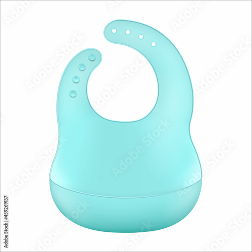 Baby bib isolated on white background. Silicone or plastic baby bib with a pocket. Realistic 3d vector illustration