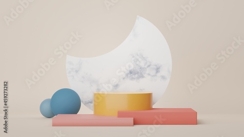 3d Display Podium for product and cosmetic presentation with modern geometric. Platform for mock up and showing brand. Minimal clean design. Rendering platform luxury scene.