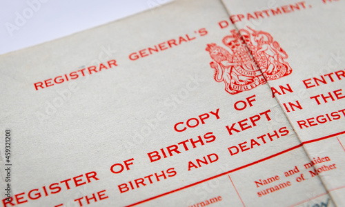 Close up of a birth certificate.