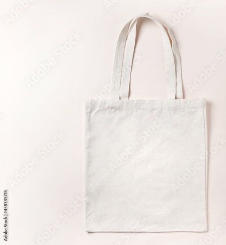 Mockup empty template White cream shopping bag for your design, eco friendly, zero waste