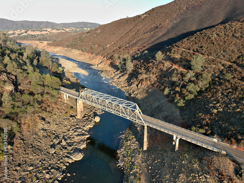 Salmon Falls Bridge spanning the South Fork of the American river. Due to extreme drought the river is nothing more than a trickle. 