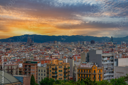Evening view from the top to the central part of Barcelona