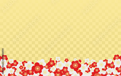 市松模様に源平咲きな梅模様の飾り枠（片側） 