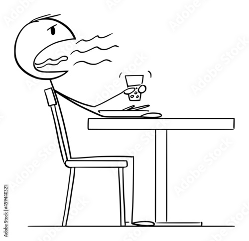 Person Burping After Eating Lunch or Dinner in Restaurant, Vector Cartoon Stick Figure Illustration