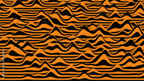 Retro tiger stripes distorted backdrop. Procedural vintage ripple background with optical illusion effect