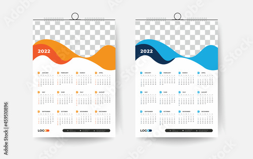 2022 One page wall calendar design template, modern 12 months one-page calendar