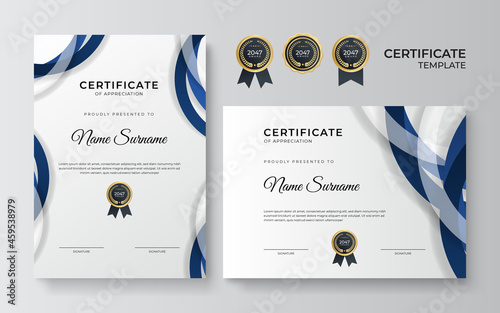 Modern blue certificate template and border, for award, diploma, and printing