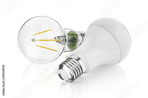 LED filament bulbs isolated on white. 3D rendering illustration.