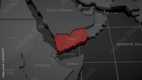 Highlighted by red Yemen on gray world map