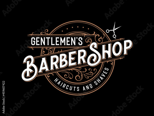 Barbershop vintage lettering logo with decorative ornamental frame