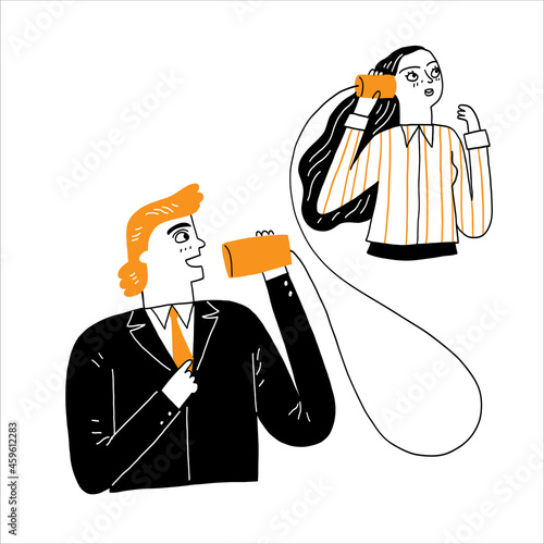 Communication concept, man talking through a wire