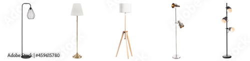 Stylish stand lamps on white background
