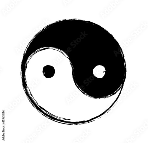 Hand drawn ying yang symbol of harmony and balance, design element. Brush drawing