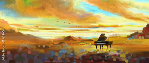 Fantasy the piano concert classic and emotion surreal in desert.