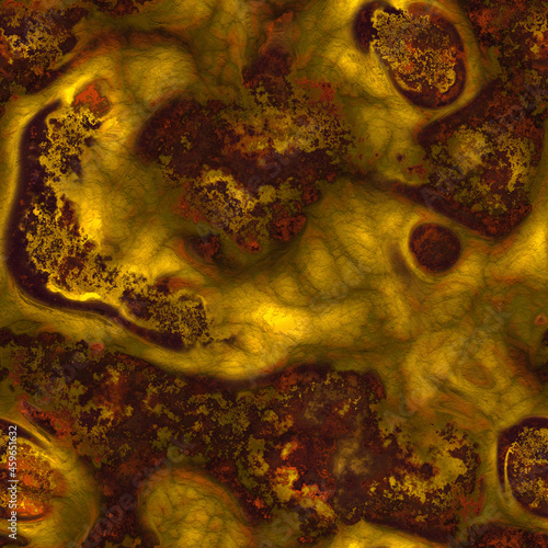 Acid reflux yellow and rusty red patterned texture 3D illustration