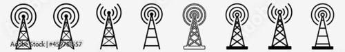 Antenna Tower Icon Communication Antenna Tower Set | Antenna Tower Icon Radio Vector Illustration Logo | Antenna Tower-Icon Isolated Antenna-Tower Collection