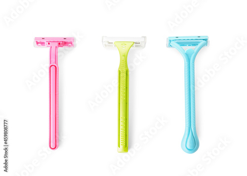 Different razors for hair removal on white background