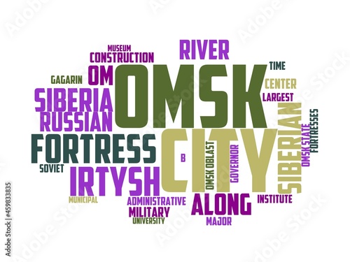 omsk wordcloud concept, wordart, russia,omsk,city,siberia