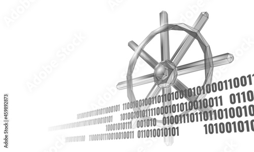 Wheel helm computer developer app concept. Business digital open source program. Data coding steering 3D low polygonal vector line illustration