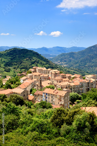 The village of Sainte-Lucie-de-Tallano in the south of corsica island, France. The village lies in the middle of orchards, olive trees an vineyards.