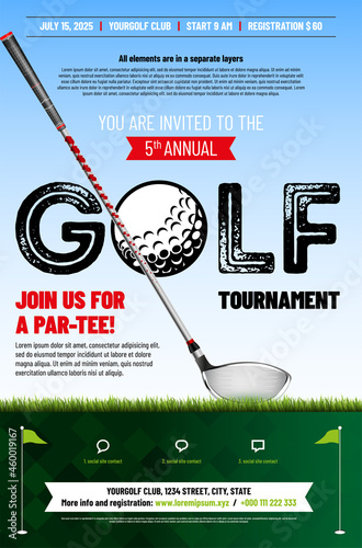 Golf tournament poster template with golf club