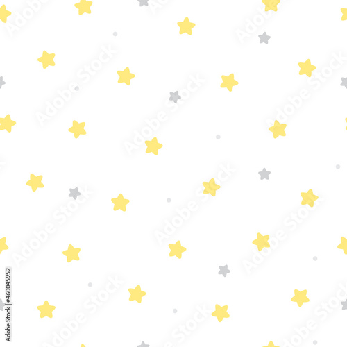 Cute yellow and grey stars seamless pattern background.