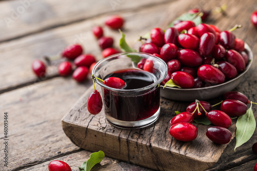 Sweet liqueur made from ripe cornelian cherry and alcohol