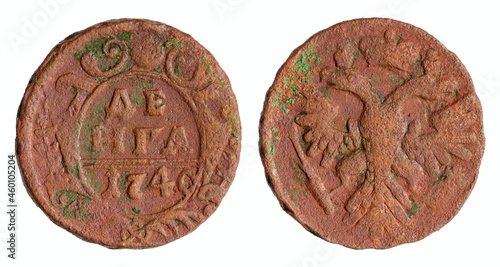 Copper coin of the Russian Empire. One denga (half kopek) 1740
