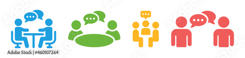Meeting icon. People discussion on table icon vector illustration.