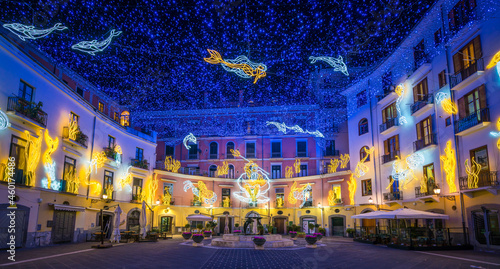 Beautiful Christmas lights in Salerno, Campania, Italy.