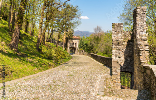 Castle garden inside Rocca Borromeo di Angera on Lake Maggiore, Varese, Italy