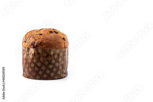 Traditional Italian panettone for Christmas isolated on white background. Copy space