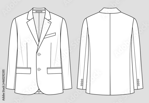 Suit jacket. Men's office wear. Vector technical sketch. Mockup template.