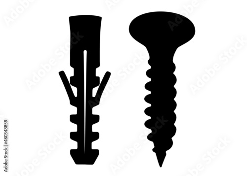 Screw and dowel included. Vector image.