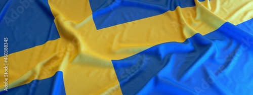 Flag of Sweden made of fabric. 