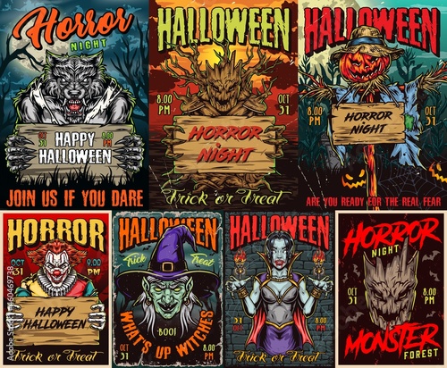Halloween colorful vintage posters collection