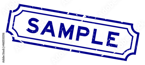 Grunge blue sample word rubber business seal stamp on white background