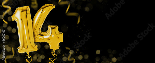Golden balloons with copy space - Number 14