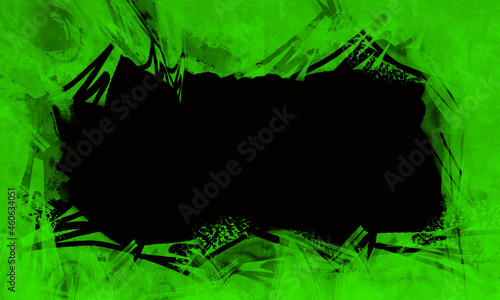 Czarne tło z zieloną ramką.