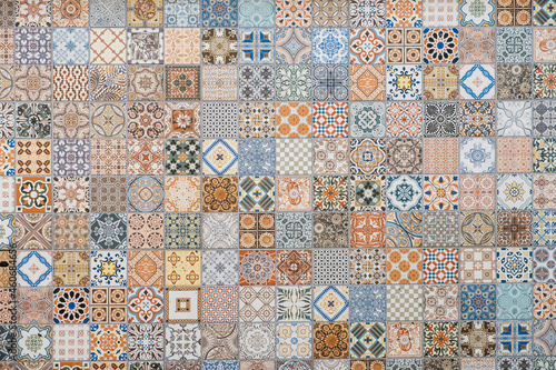 colorful tile pattern, patchwork design of portuguese tiles -