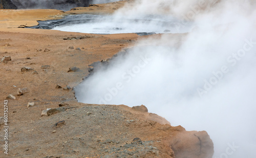 Steaming fumarole in geothermal area of Hverir, Iceland