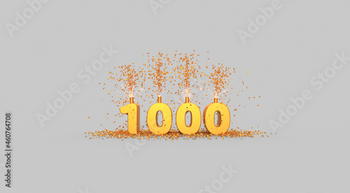 one thousand celebration - thank you illustration - 3D rendering