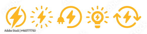 Lightning bolt icon set. Electric power vector isolated on white background.