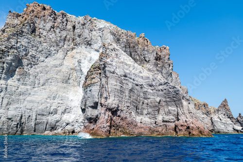 Lipari (Aeolian archipelago), Messina, Sicily, Italy: view of the rocky coast of Basiluzzo island.