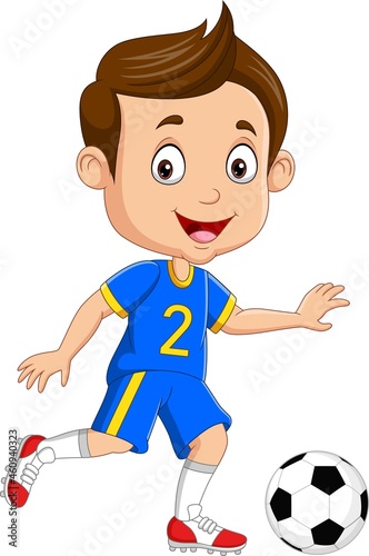 Cartoon little boy playing a football