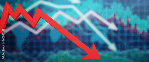 Econimical crisis concept. Spread in the world, economy is down. 3d illustration